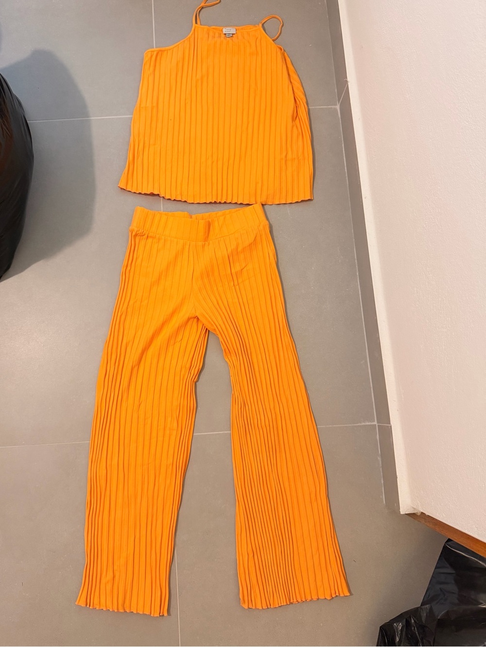 a new day Orange Pleated Wide-Leg Pants Set